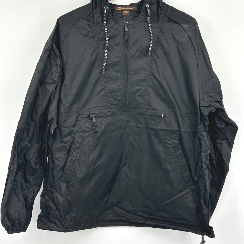 Harriton Anorak‎ Windbreaker Mens L Black Packable Quarter Zip Gorpcore Utility